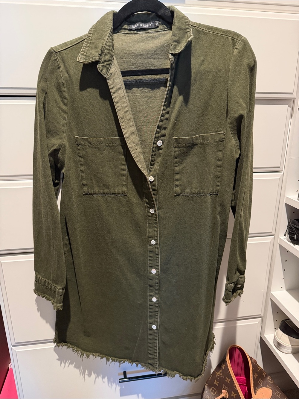 Olive Green Button-Front Shirt Dress